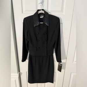 NWT Vintage Cynthia Howie Black Skirt Set with Detachable Beaded Collar